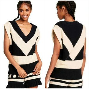 Victor Glemaud New Colorblock Chunky Sweater Wool Vest Black White Preppy SZ XL